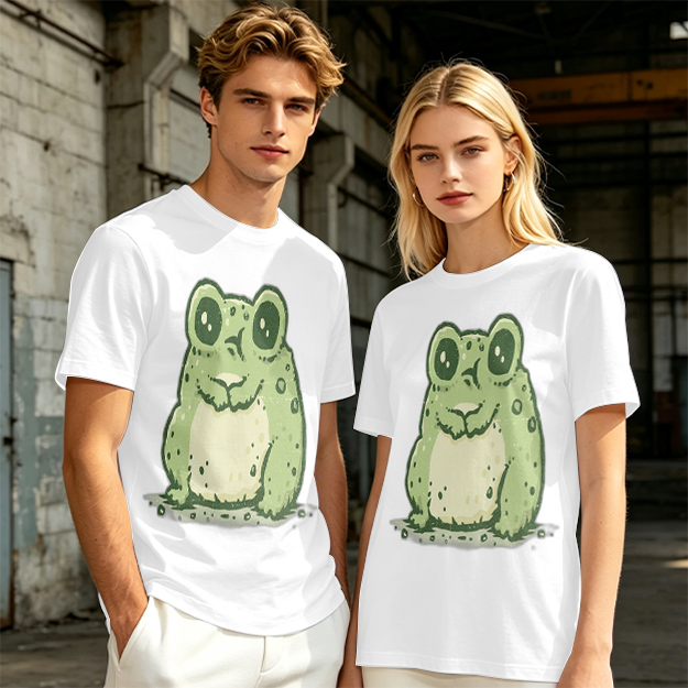 Olive Green T-Shirt With Cute Cartoon Frog Graphic Print