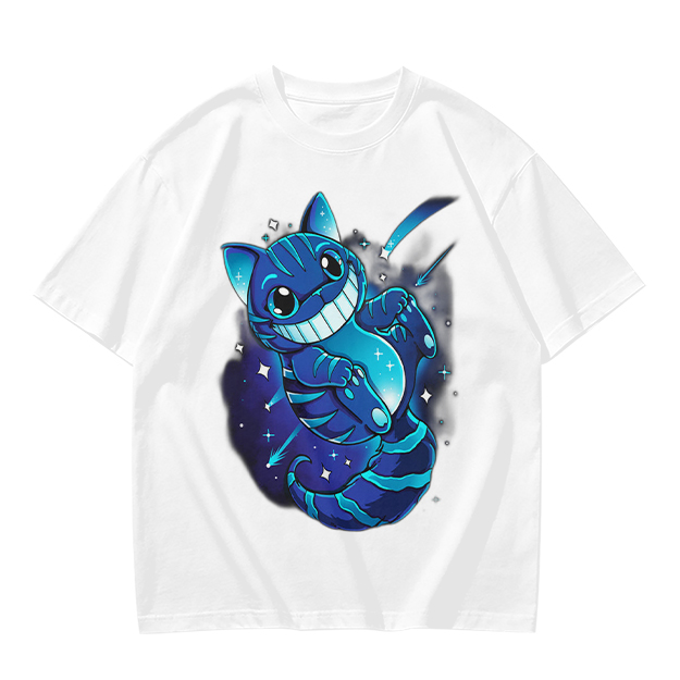 Olive T-shirt with Galaxy Cheshire Cat Graphic Print
