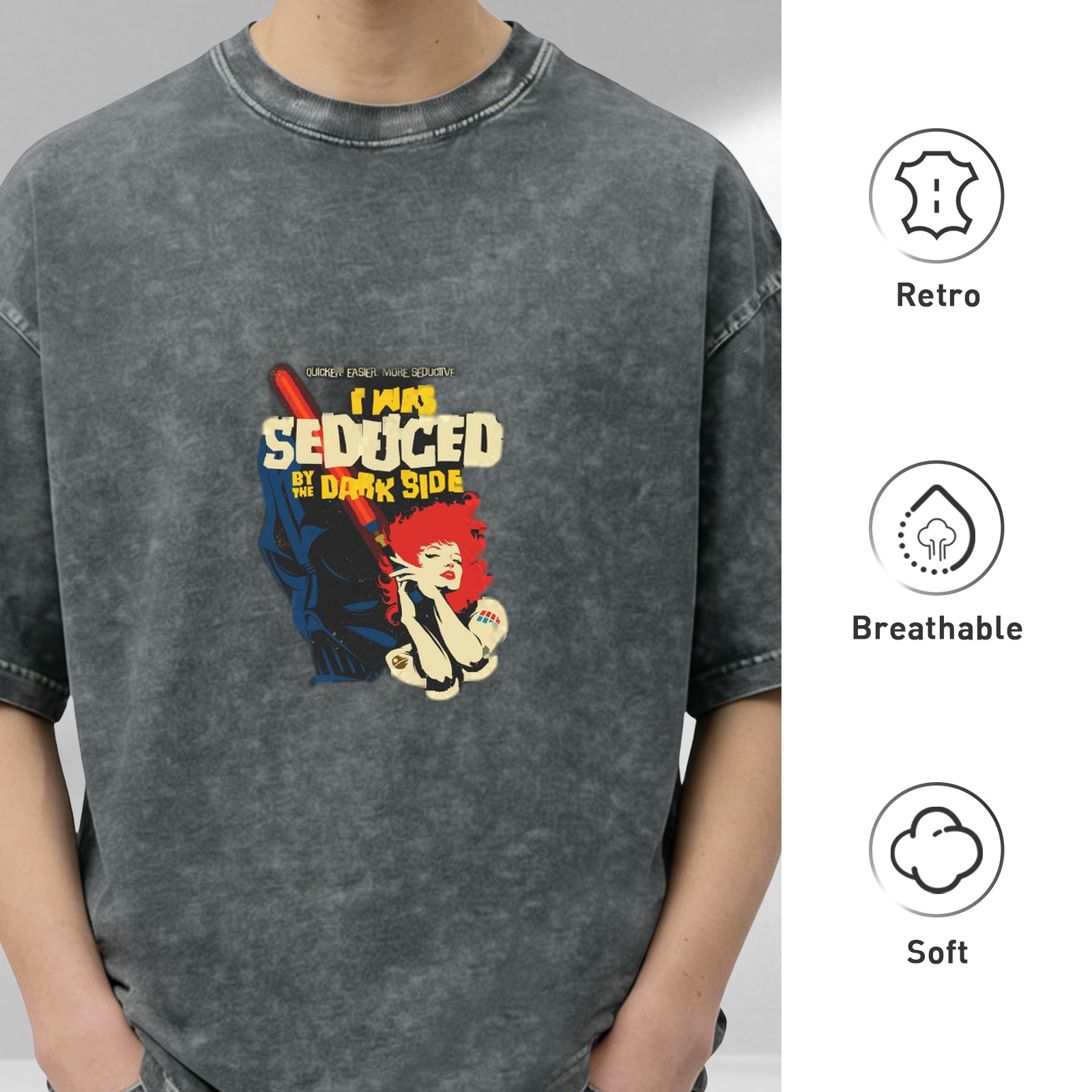 I Was Seduced By The Dark Side Star Wars Inspired Vintage Wash Graphic T-Shirt