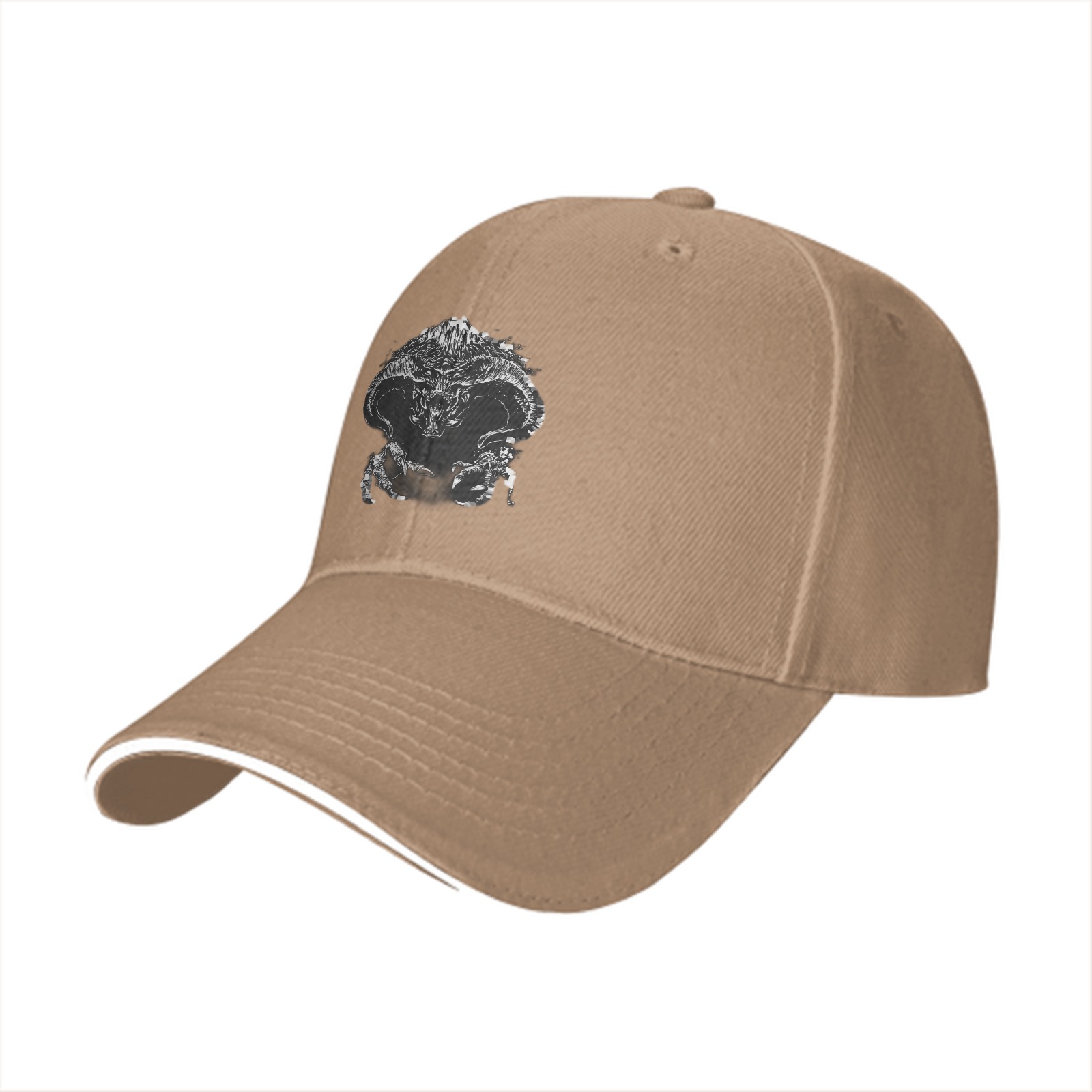 Black Baseball Cap With Detailed Fantasy Monster Print