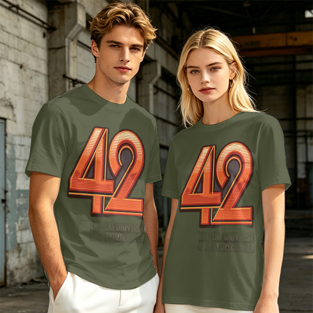 Olive Green T-Shirt With Retro Number 42 Graphic Print