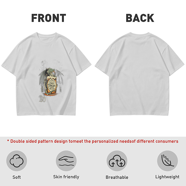 Olive Green T-Shirt with Dragon Beer Mug Graphic Print
