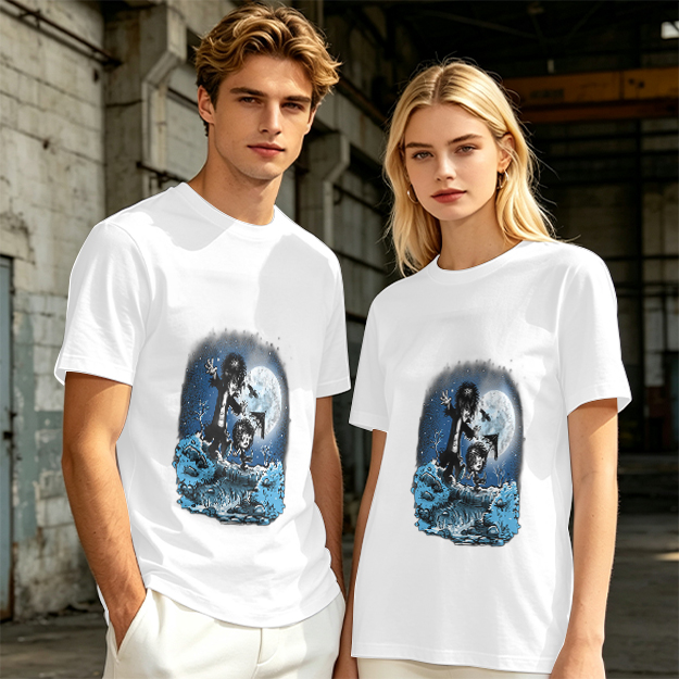 Olive T-Shirt With Gothic Moonlit Water Creature Graphic Print