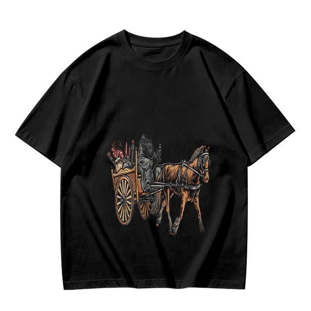Olive T-Shirt With Horse Drawn Cart Graphic Print
