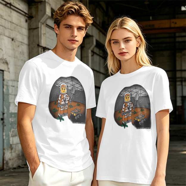 Olive T-shirt with Lego Astronaut Space Habitat Print