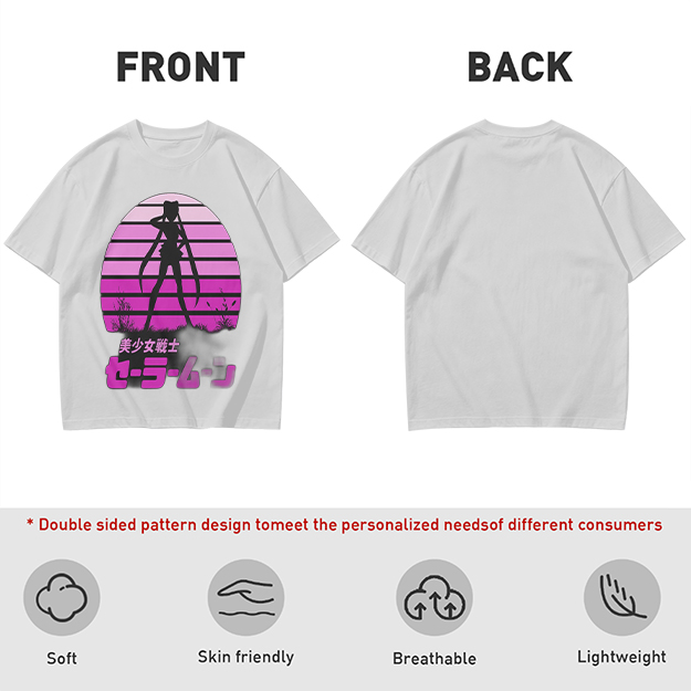 Sailor Moon Anime Silhouette Retro Sunset Graphic T-Shirt