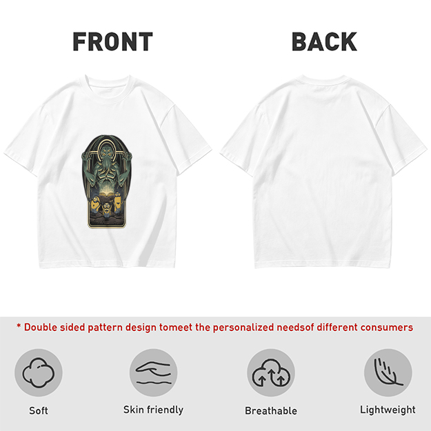 Olive Green T-Shirt with Cthulhu and Minions Graphic Print