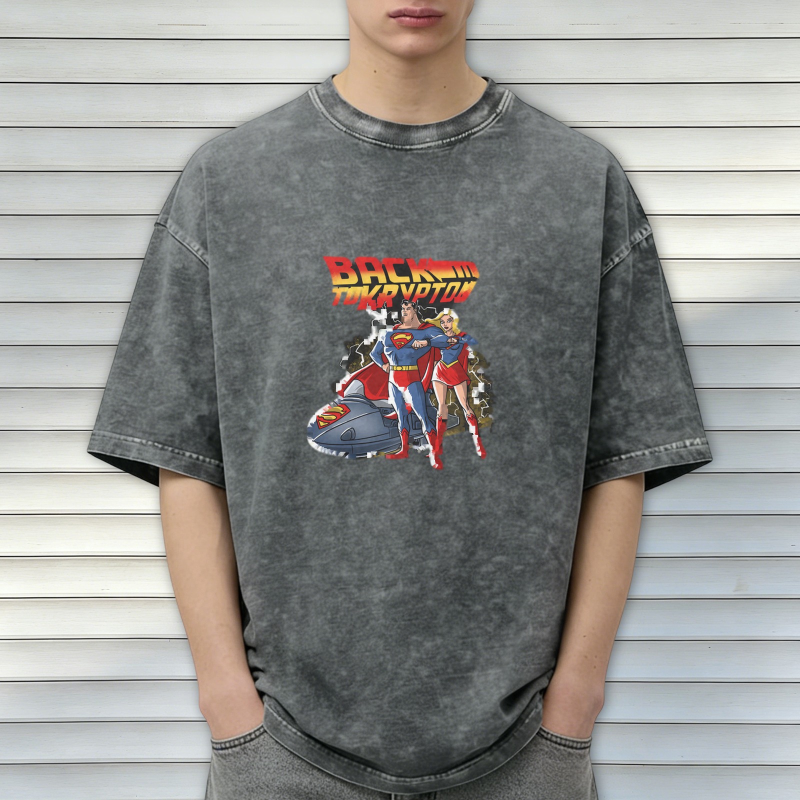 Back To Krypton Superman & Supergirl Vintage Wash Graphic T-Shirt