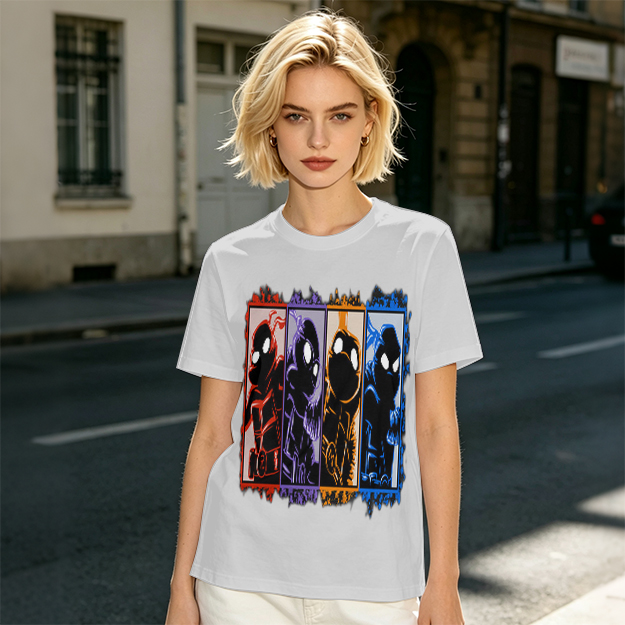 Olive T-Shirt With Four Superhero Silhouette Panels