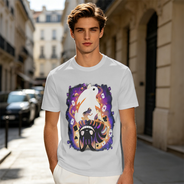 Olive T-Shirt With Magical Rabbit And Playing Card Print