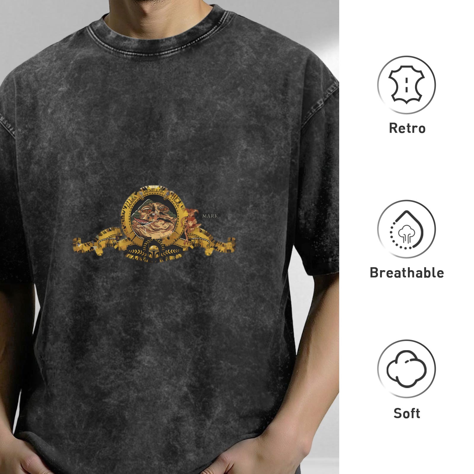 Washed Black Graphic Print Short Sleeve T-Shirt