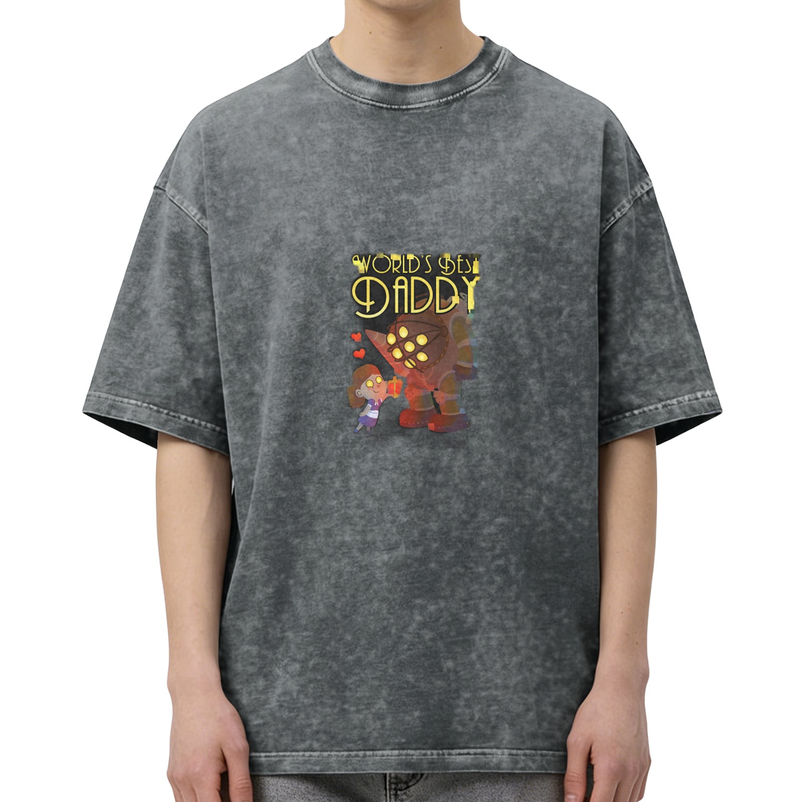 Bioshock Big Daddy & Little Sister 'World's Best Daddy' Acid Wash T-Shirt