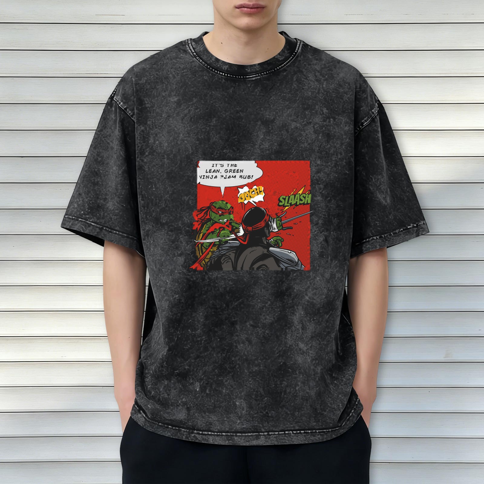 Washed black t-shirt with Teenage Mutant Ninja Turtles comic print