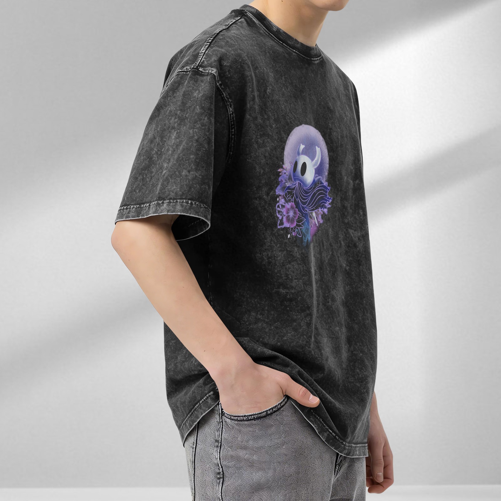 Hollow Knight Graphic Dark Wash Oversized Cotton T-Shirt