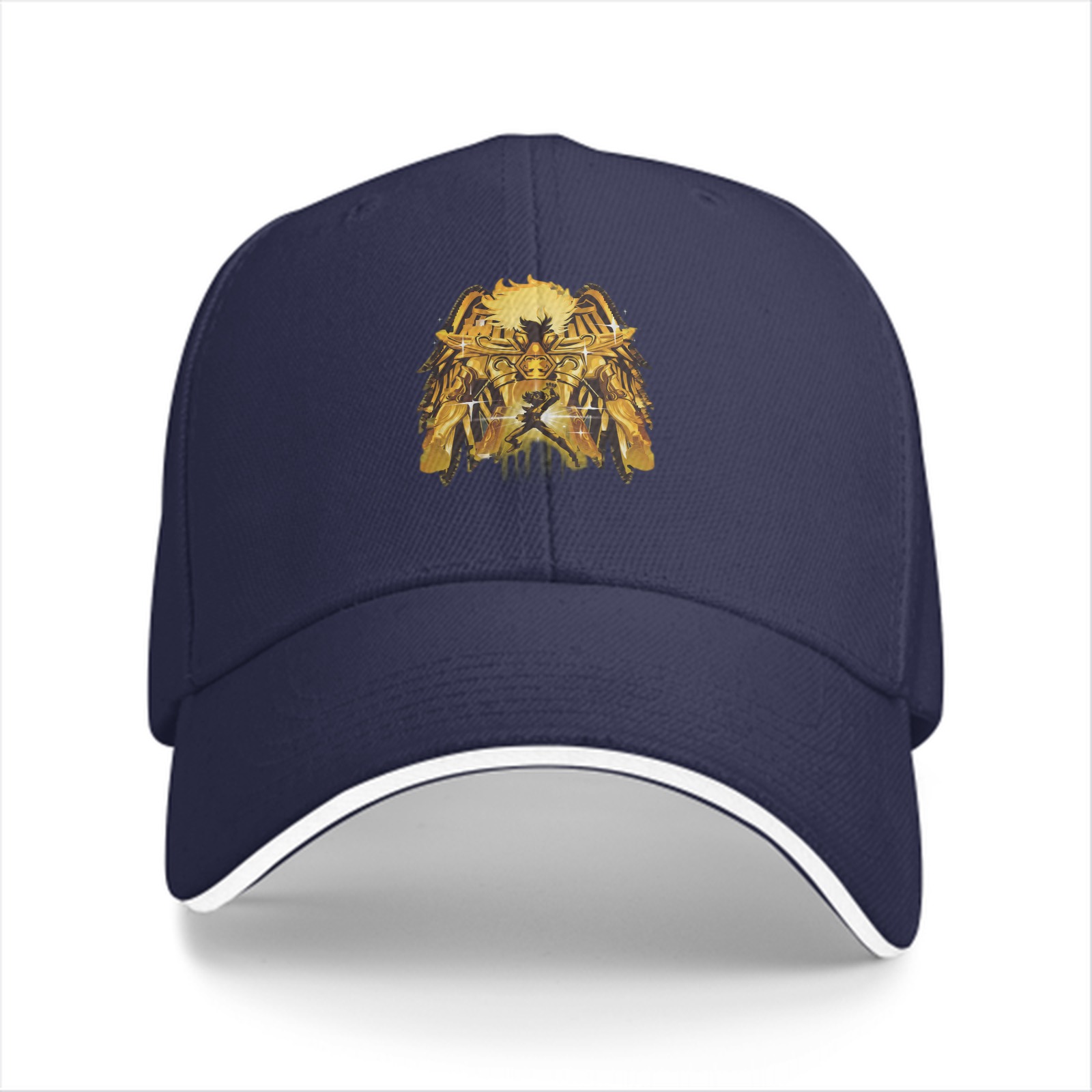 Black Baseball Cap With Golden Lion Head Graphic Design