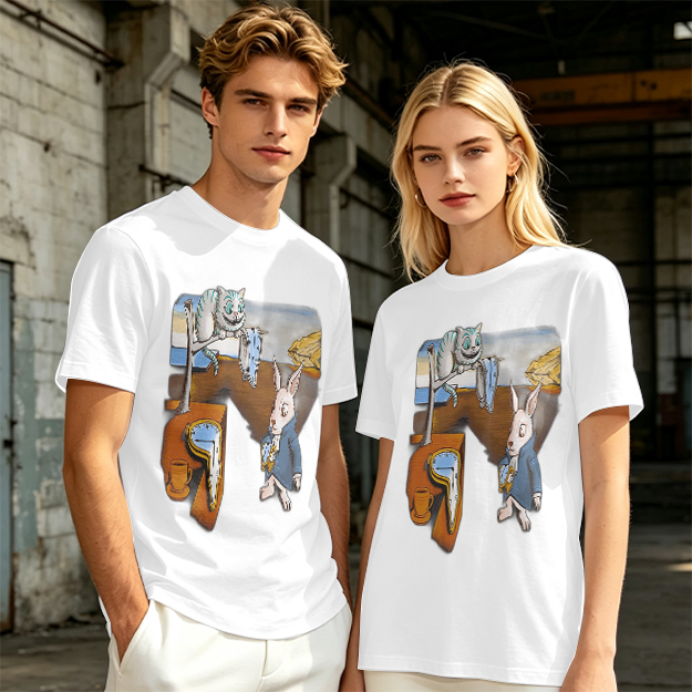 Olive T-Shirt with Surreal Alice in Wonderland Art Print