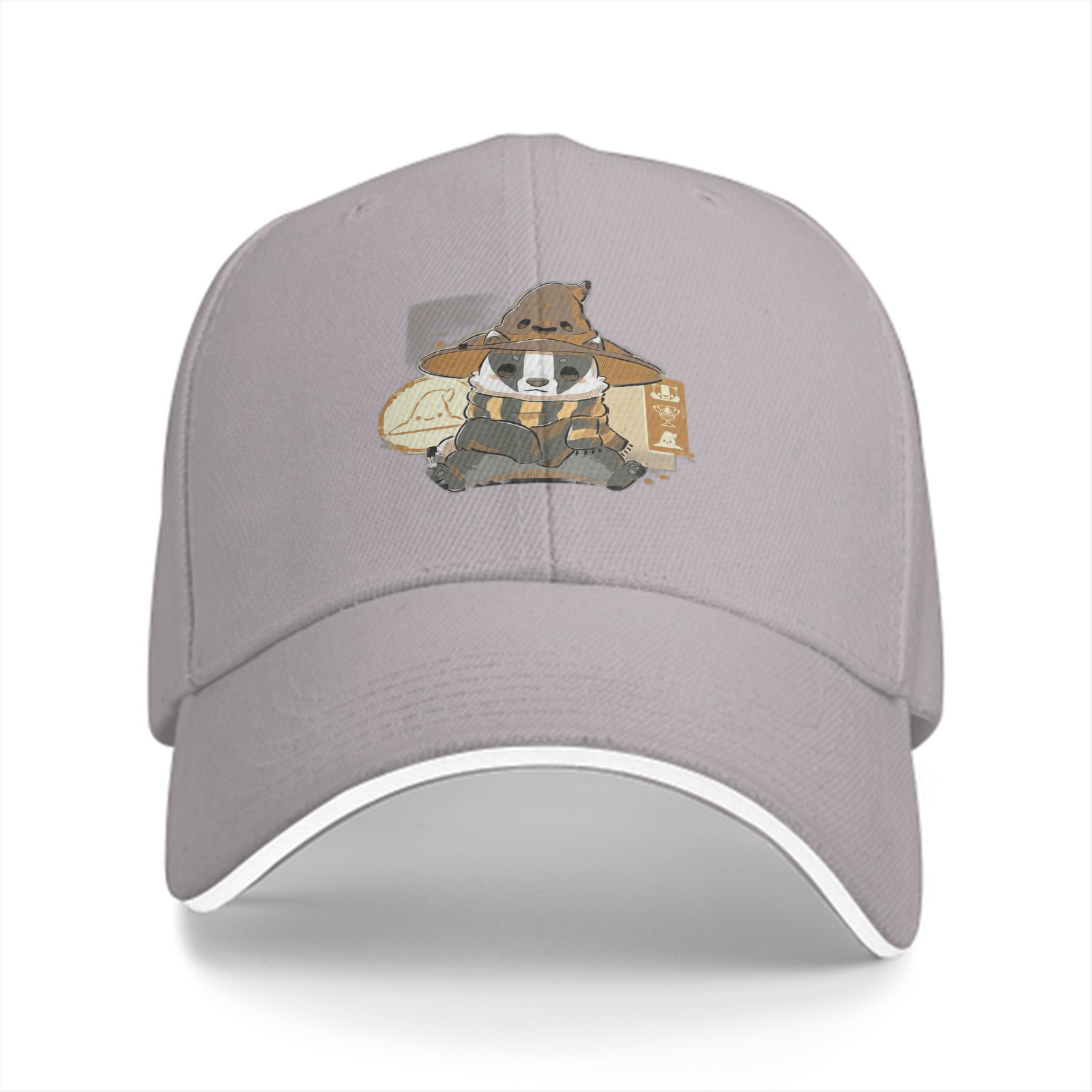 Black baseball cap with Hufflepuff badger wizard design
