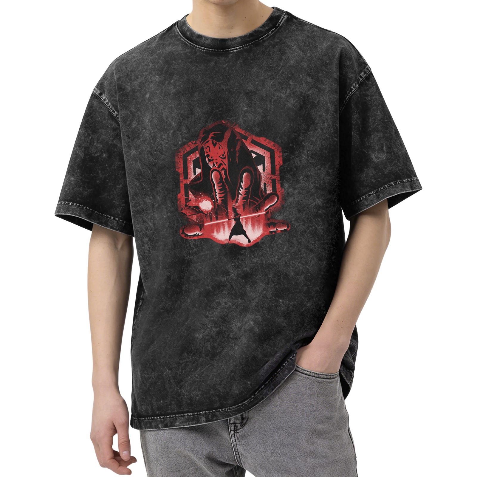 Star Wars Sith Character Graphic Acid Wash Black T-Shirt