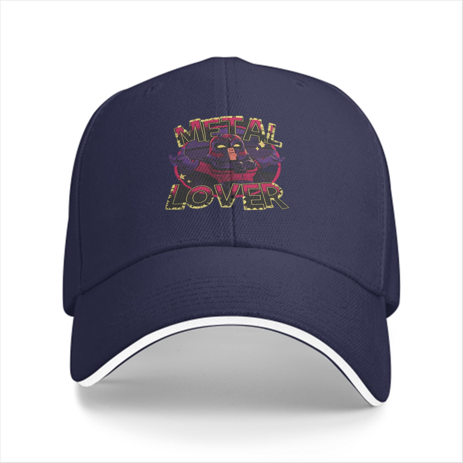 Black Baseball Cap With Metal Lover Superhero Graphic Print