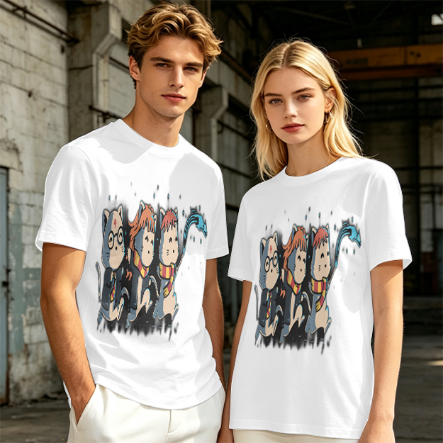 Olive T-Shirt With Harry Potter Themed Cat Trio Print