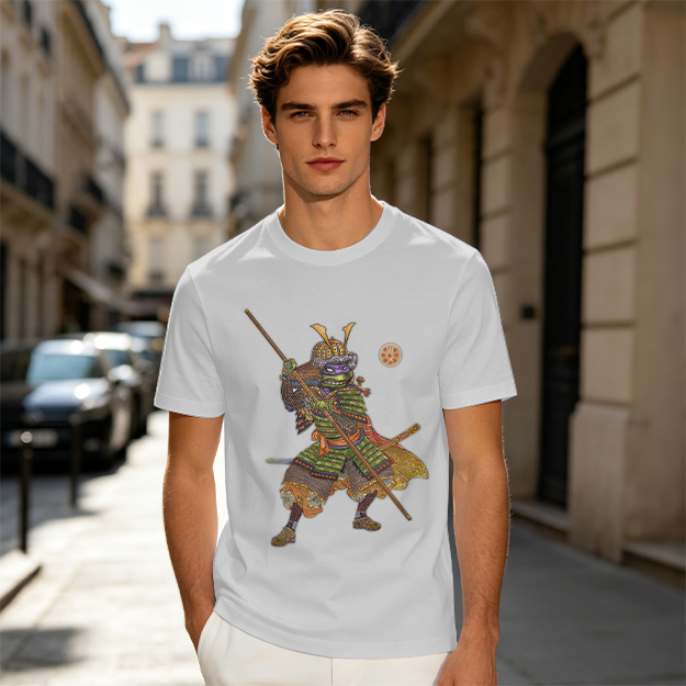 Olive T-Shirt Featuring Samurai Teenage Mutant Ninja Turtle Art