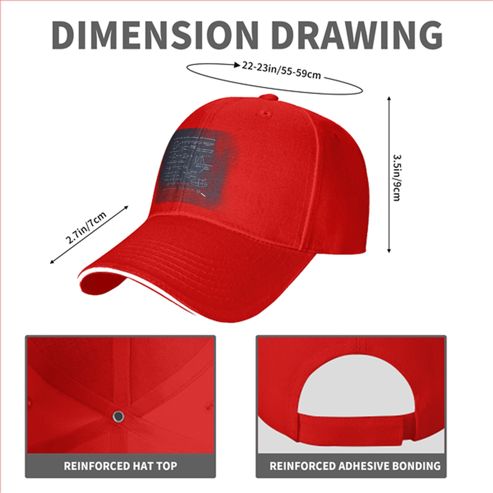 Black Baseball Cap with Math Science Formula Print