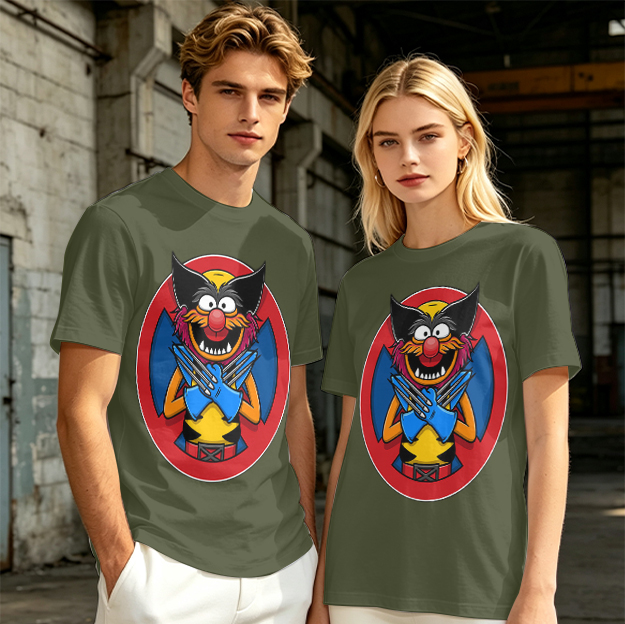 Olive T-Shirt With Muppet Wolverine Mashup Graphic