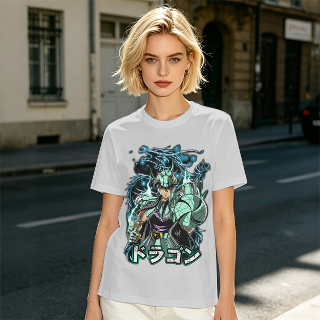 Olive T-shirt with Dragon Saint Seiya Anime Graphic Print