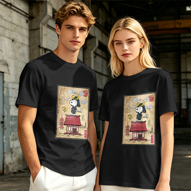 Olive T-Shirt with Samurai Snoopy Japanese Art Print