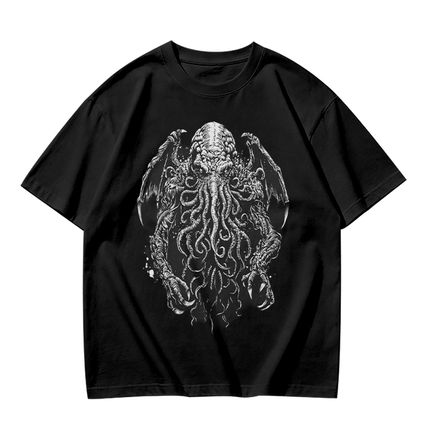 Olive Green T-Shirt with Cthulhu Monster Graphic Print