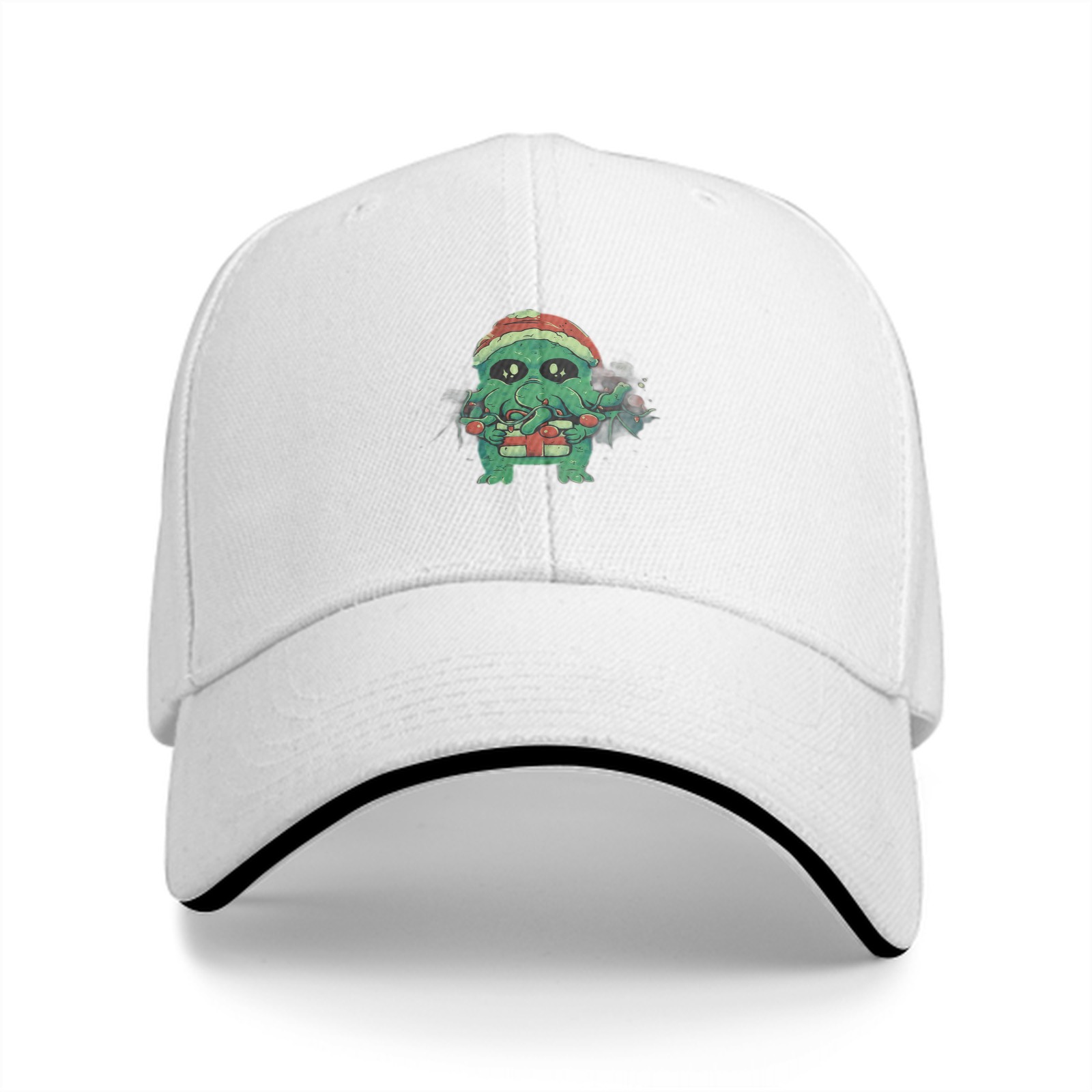 Black Baseball Cap With Cute Christmas Cthulhu Graphic