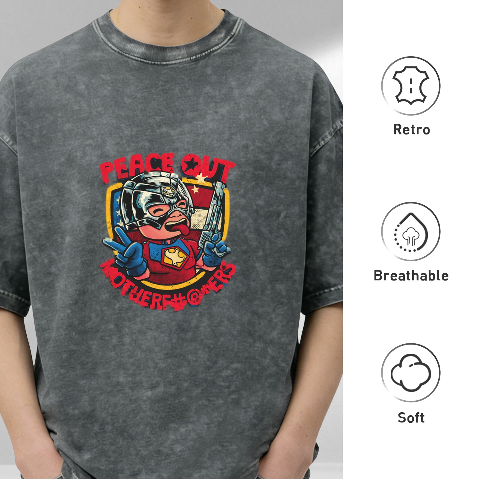 Washed graphic t-shirt with Peace Out Motherf... design