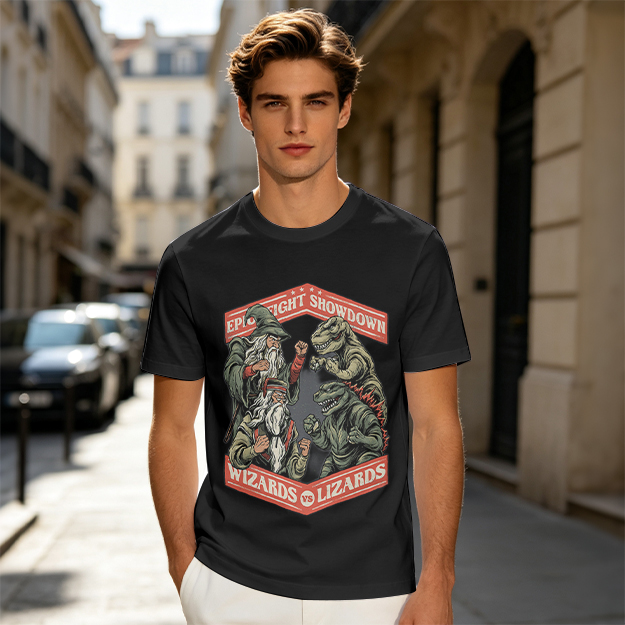 Epic Fight Showdown Wizards vs Lizards Graphic T-Shirt