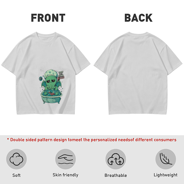 Olive T-shirt with Cute Sad Cthulhu Bathing Graphic