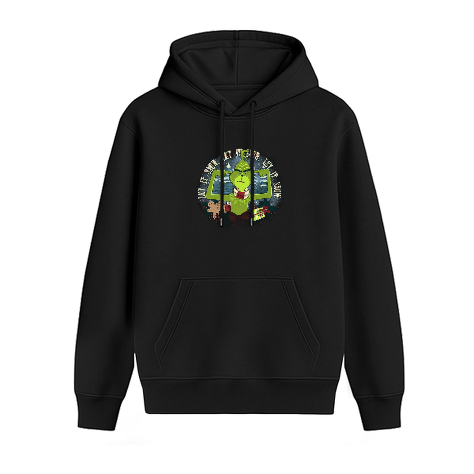 Black Grinch Christmas Hoodie With Let It Snow Graphic