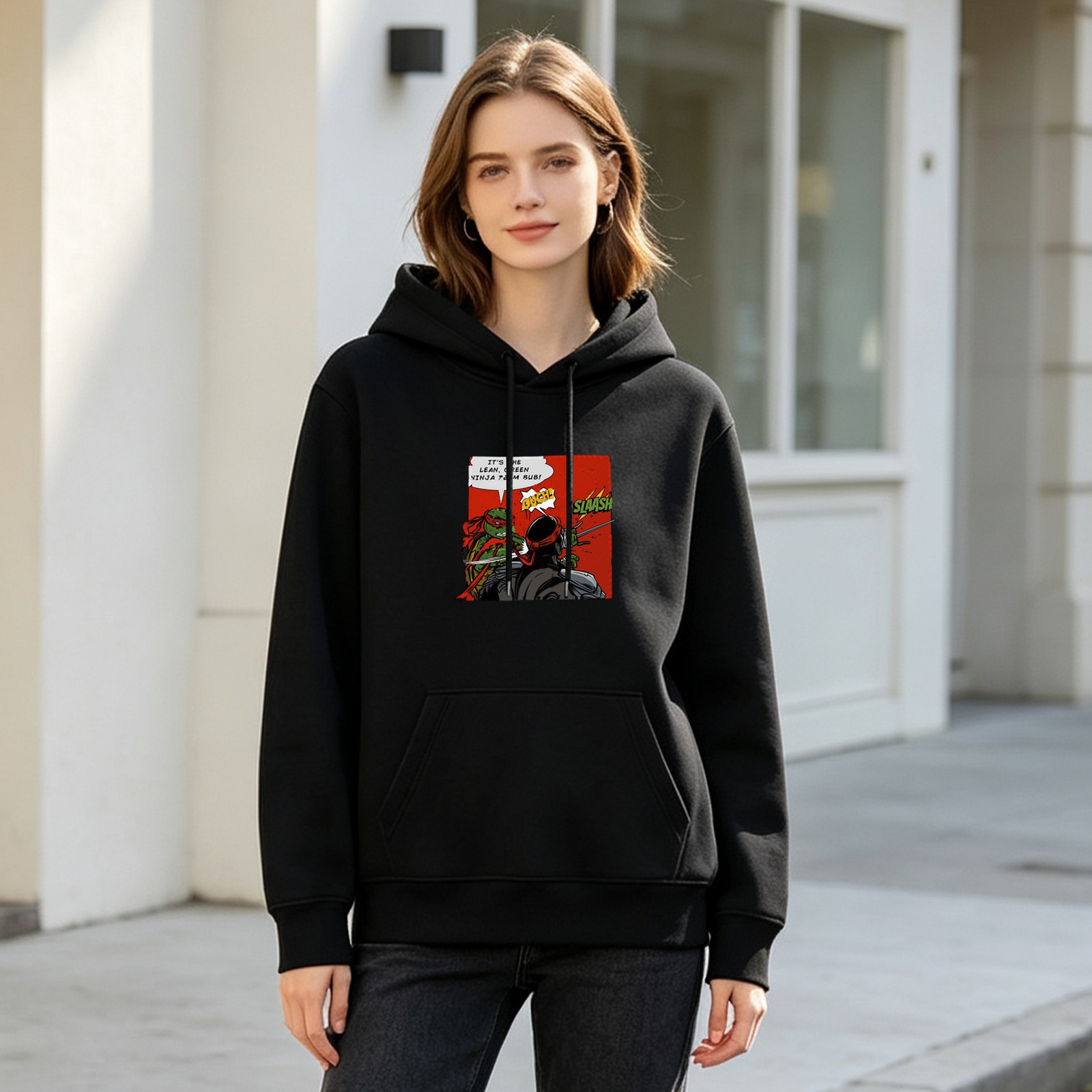 Black hoodie with Teenage Mutant Ninja Turtles comic print
