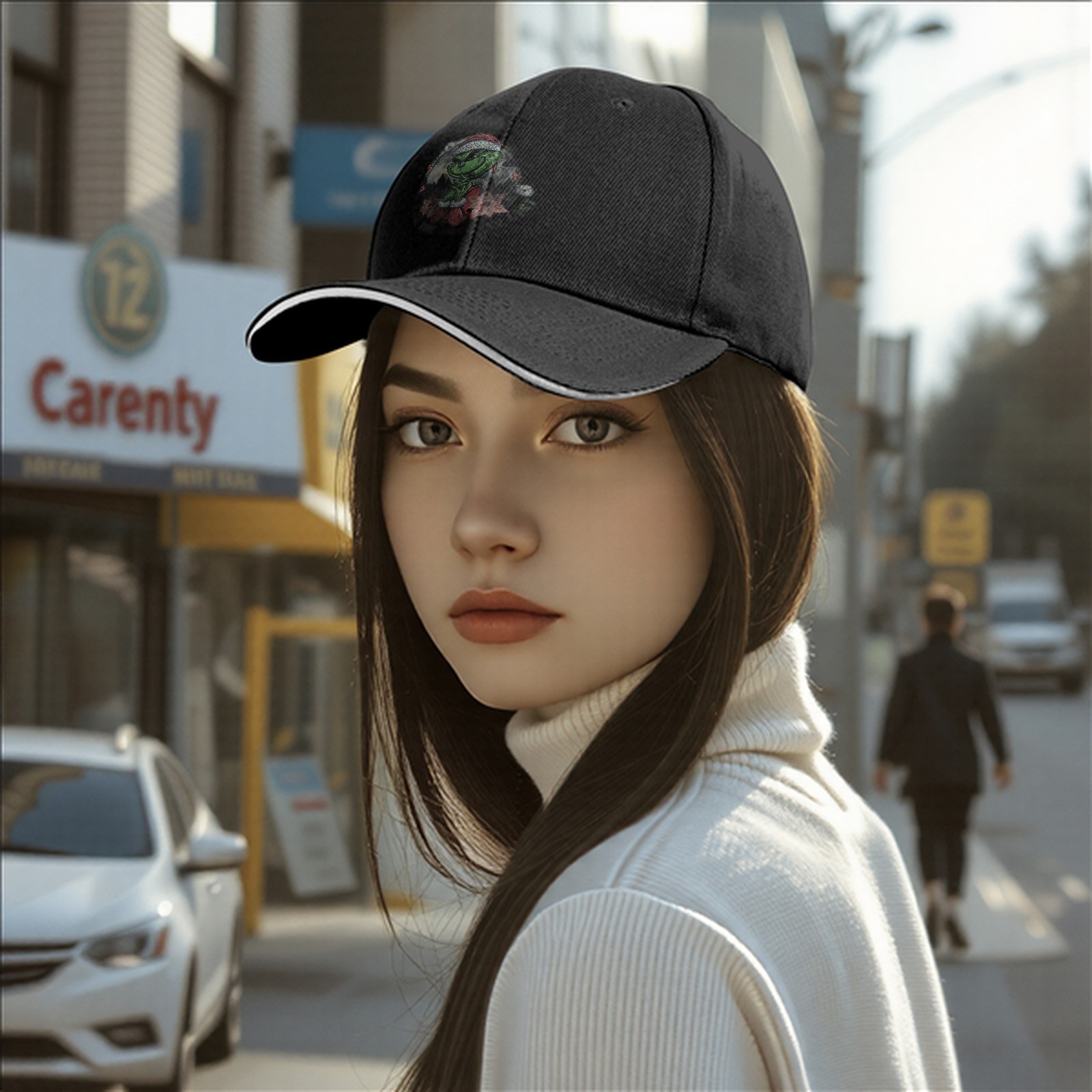 Black Baseball Cap With Grinch Christmas Wreath Graphic