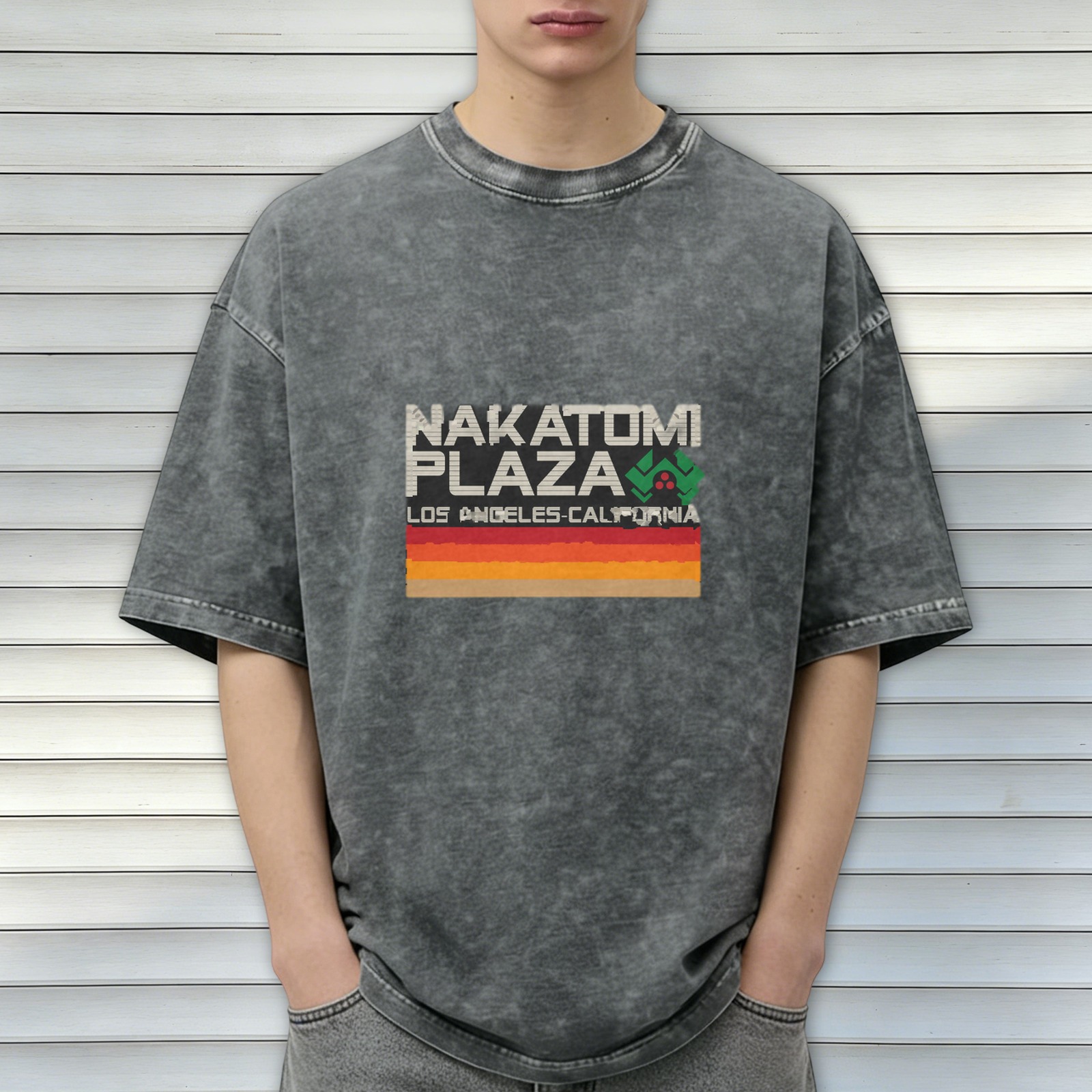 Nakatomi Plaza Los Angeles California Vintage Graphic Acid Wash T-Shirt