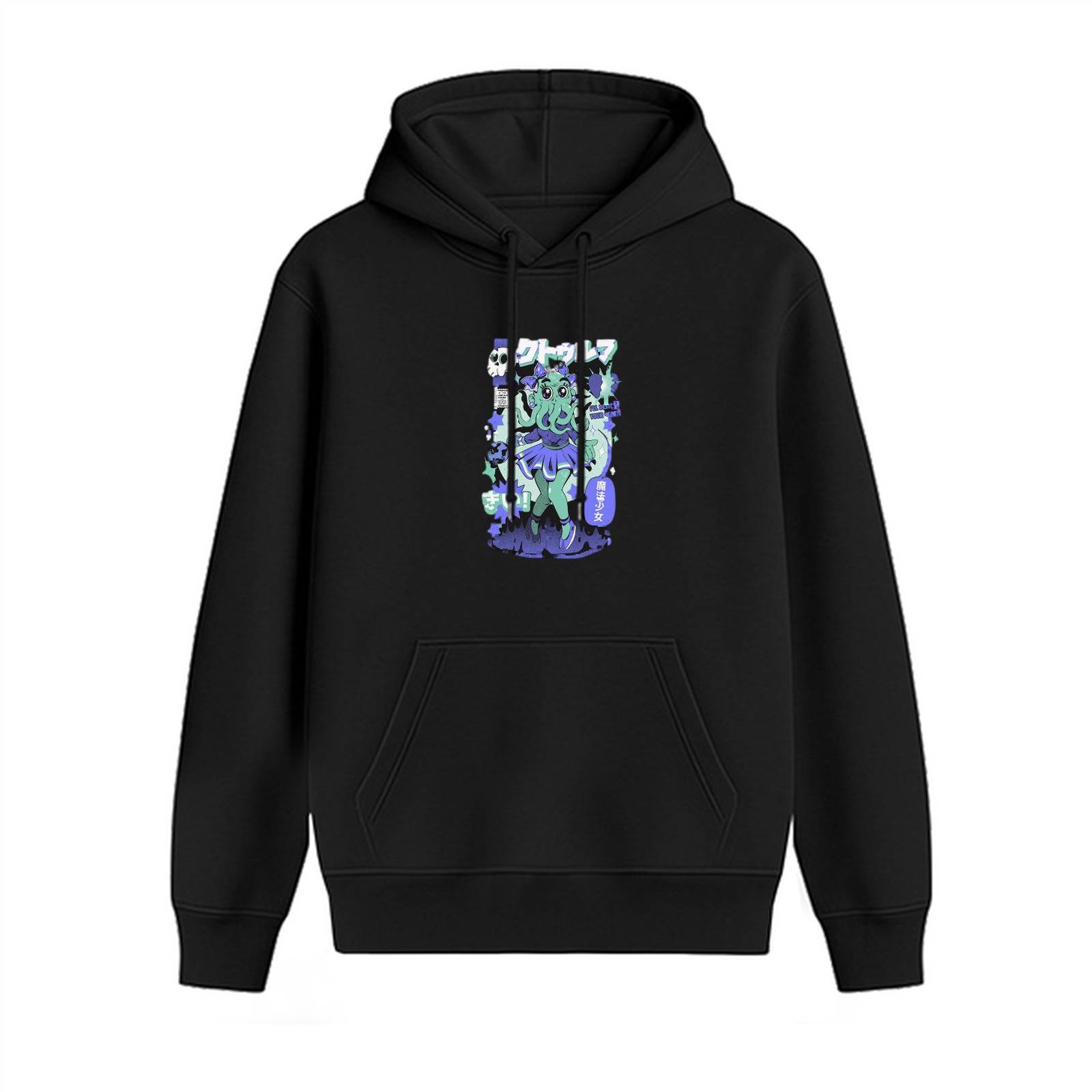Black Hoodie With Cute Octopus Girl Anime Graphic Print