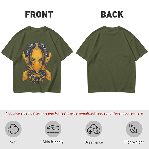 Olive T-Shirt with Ancient Egyptian Style Golden Helmet Print
