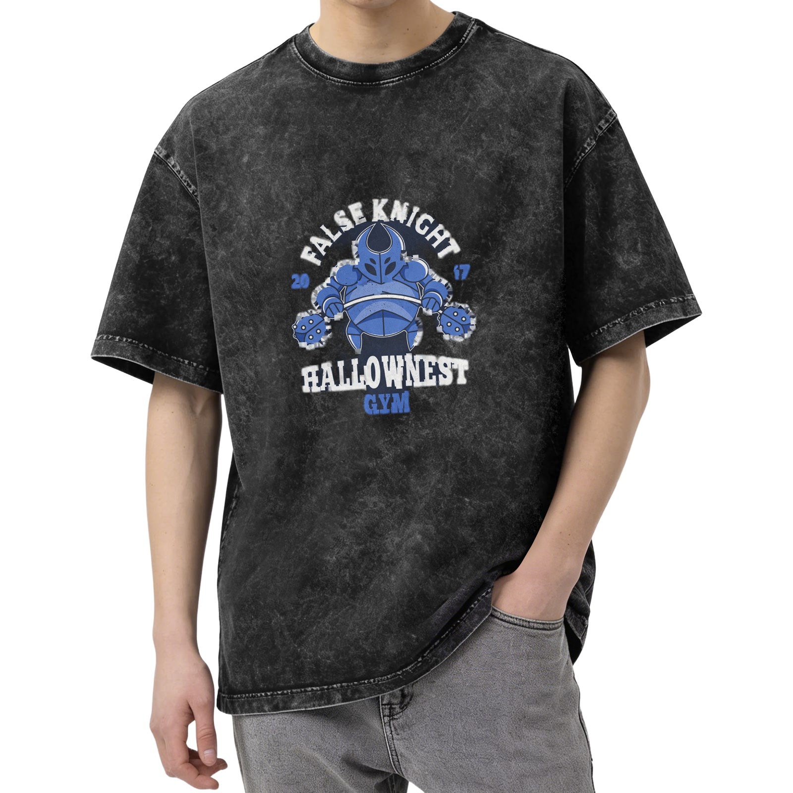 False Knight Hallownest Gym Graphic Washed Black T-Shirt