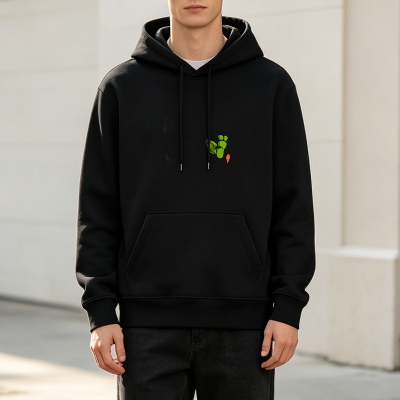 Black Hoodie With Green Footprint Graphic Design