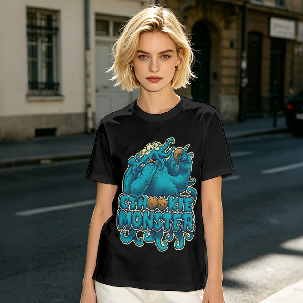 Olive t-shirt with Cthookie Monster graphic print