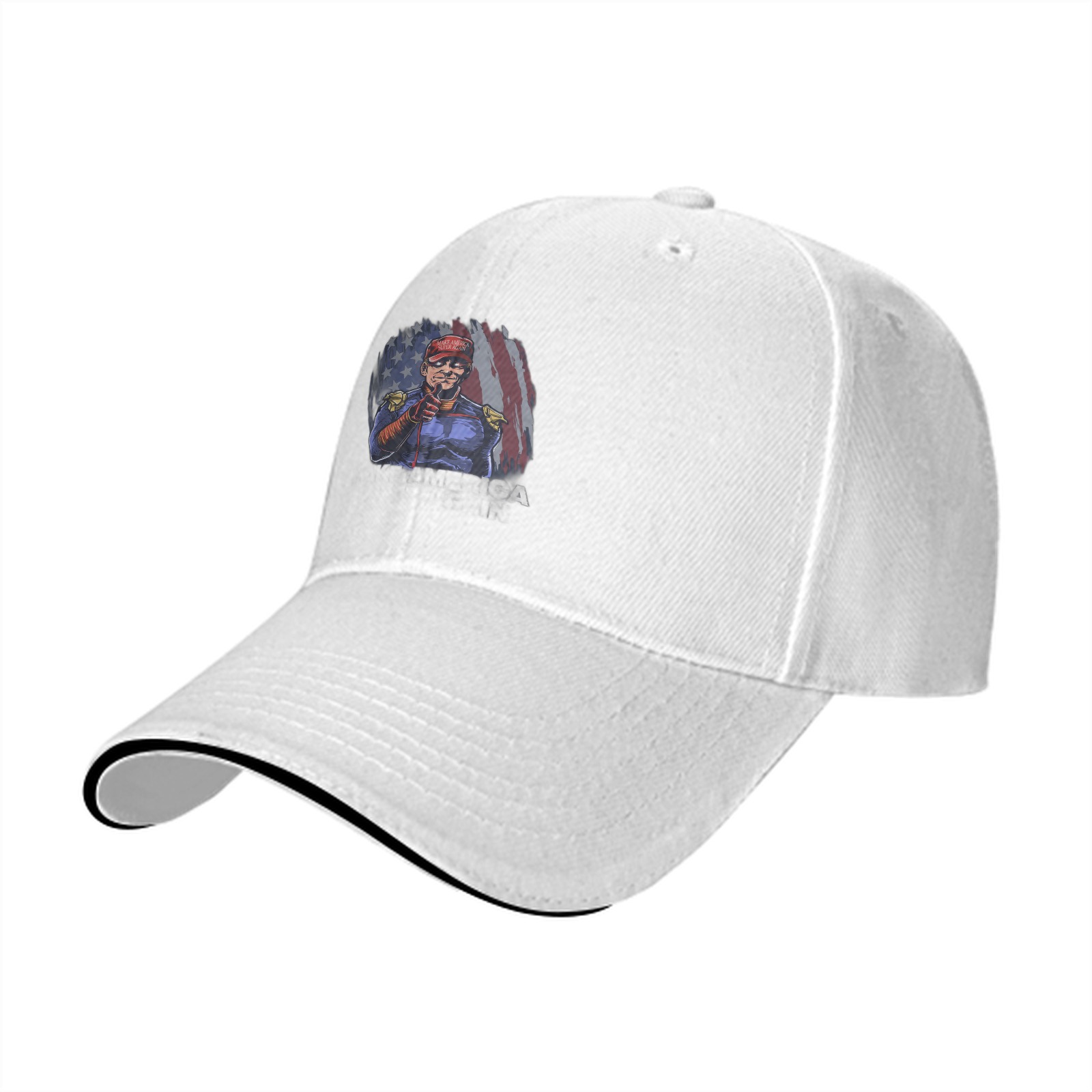 Black baseball cap with patriotic superhero graphic print