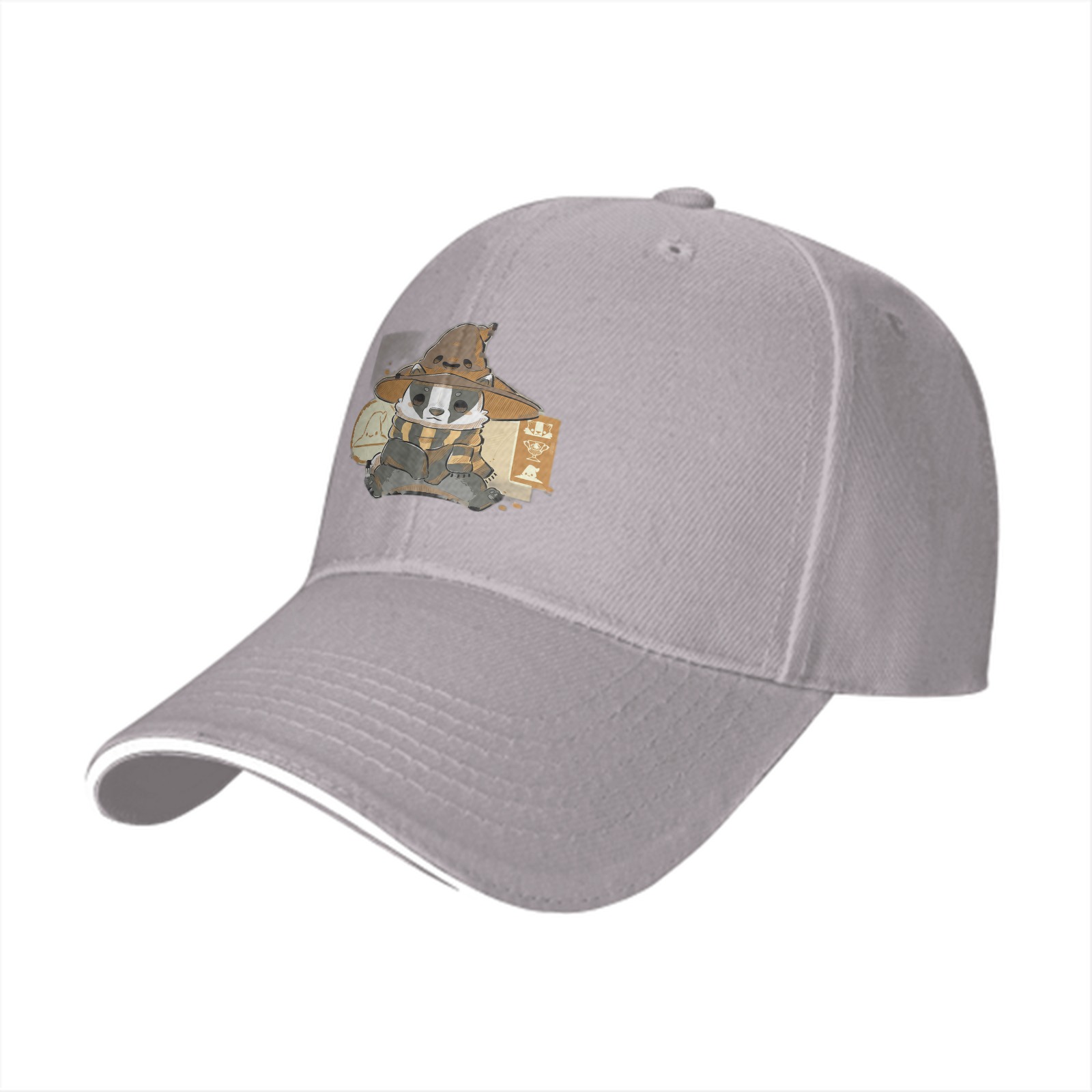 Black baseball cap with Hufflepuff badger wizard design