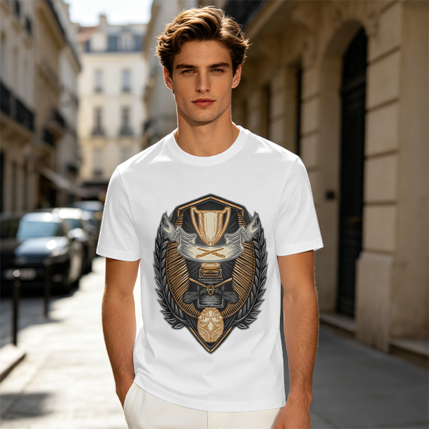 Olive T-Shirt With Detailed Victory Trophy Crest Print