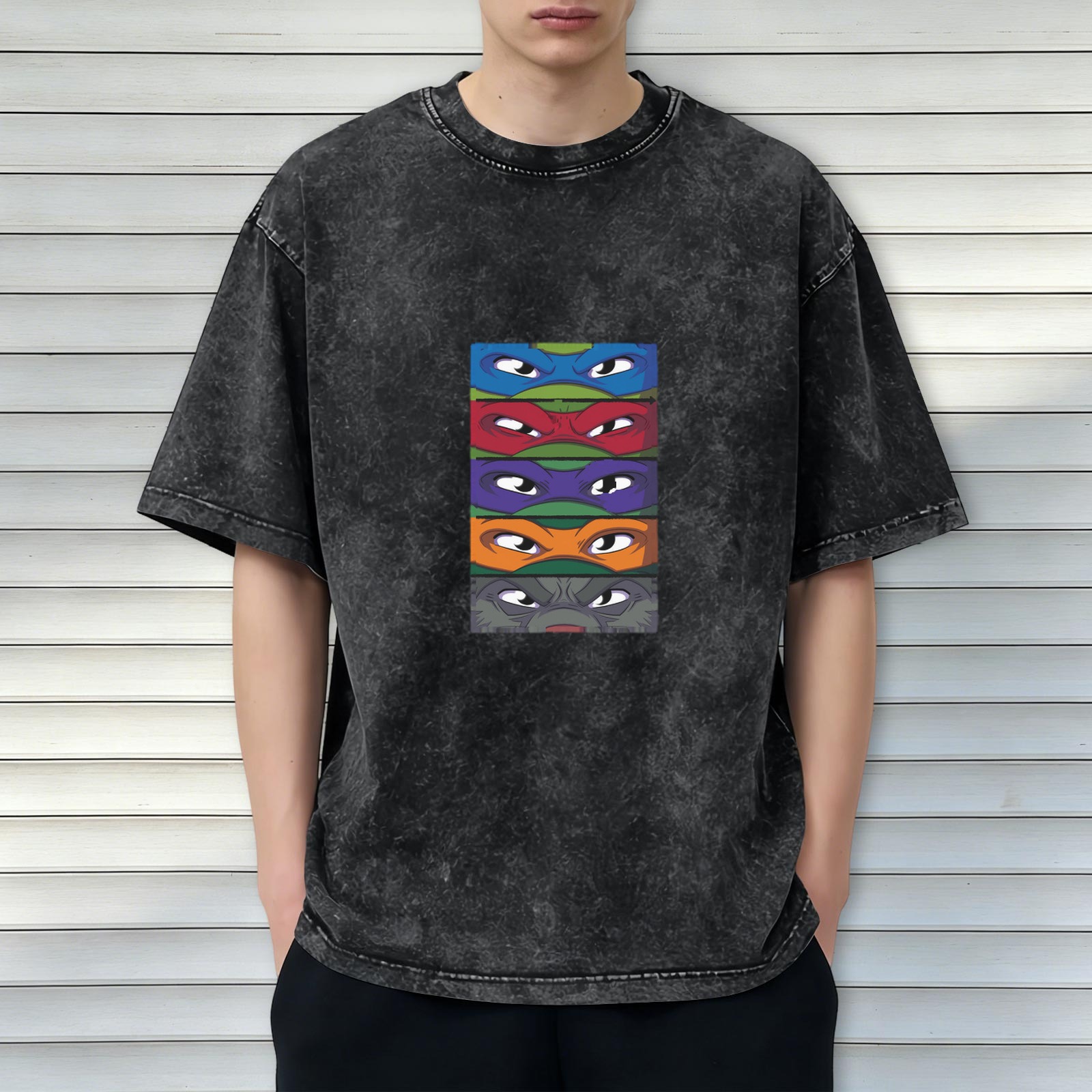 Teenage Mutant Ninja Turtles Masks Graphic Stonewashed T-Shirt