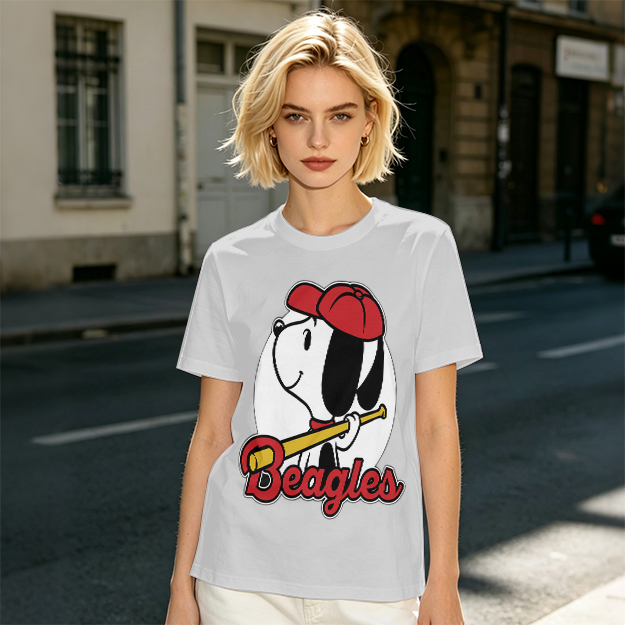 Olive green t-shirt with Snoopy baseball Beagles graphic