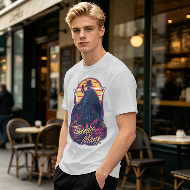 Tuxedo Mask Retro Neon Graphic Olive T-Shirt