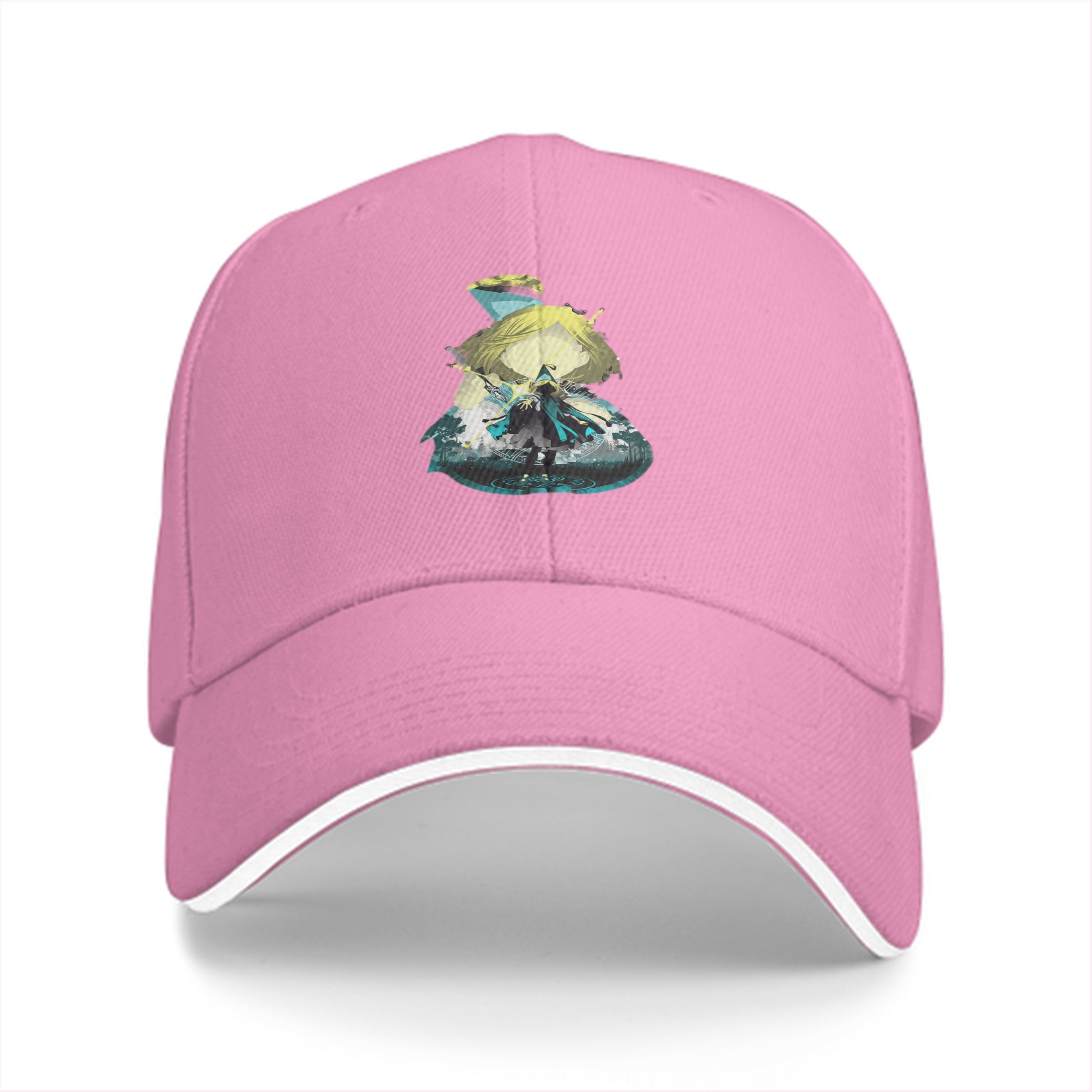 Black Baseball Cap With Fantasy Character Graphic Print